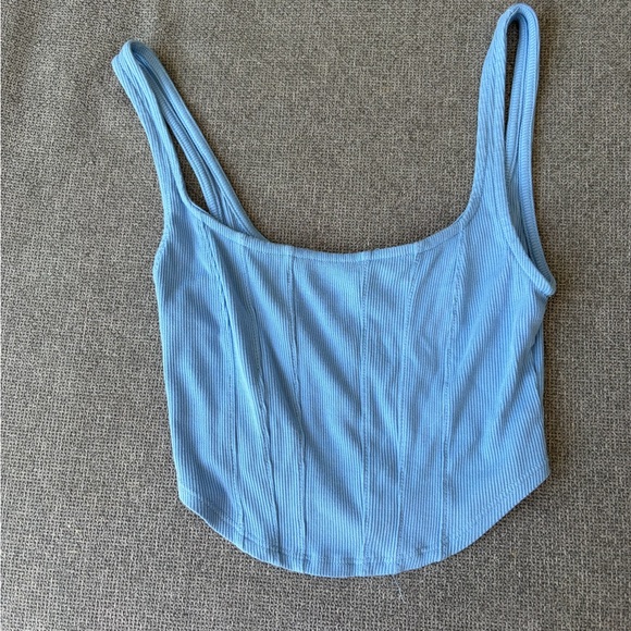 Lulus Tops - Lulu's Sky Blue Ribbed Crop Top